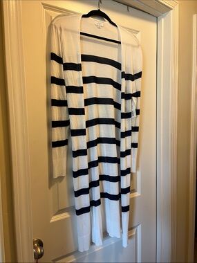 Mud Pie White and Navy Striped Open Cardigan